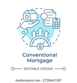 Ícone de conceito azul suave de hipoteca convencional. Imobiliário, análise de investimentos. Crescimento do valor. Ilustração de linha de forma redonda. Ideia abstrata. Design gráfico. Fácil de usar na apresentação, livreto