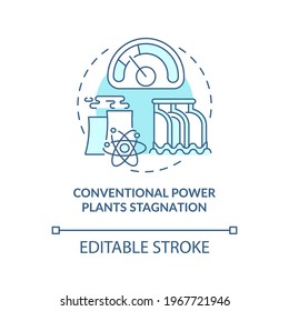 Conventional power plants stagnation concept icon. Industry trend idea thin line illustration. Developing wind and solar energy. Vector isolated outline RGB color drawing. Editable stroke