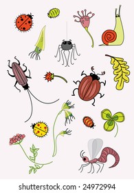 conventionalized insects and plant