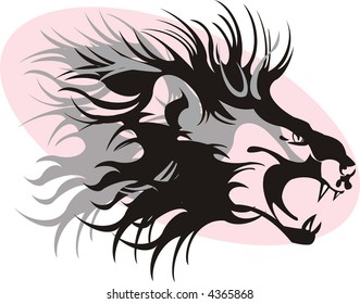 conventionalized vector image of lion head. may be use for tattoo pattern