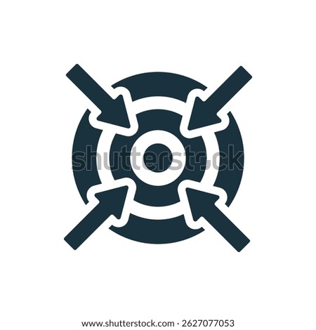 Convergence concept illustrated with four arrows pointing to the center of a target