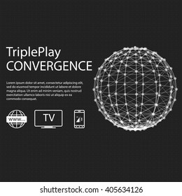 Convergence Of Mobile Telecommunications, Triple Play Include Internet, Cable Tv And Mobile Connection