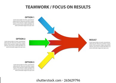 Converging Arrows, Teamwork And Focus On Results - Vector Infographic