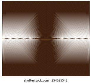 Converging lines and fields, alternately darkening, crossed horizontally and vertically in a slight curve dark brown,