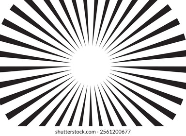 Converging lines, starburst, sunburst background in wide format.