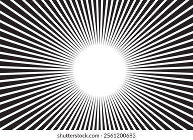 Converging lines, starburst, sunburst background in wide format.