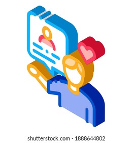 conversación sobre el vector de iconos amado. conversación isométrica sobre el signo de un ser querido. ilustración de símbolo aislado de color