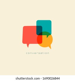 Conversation. Abstract dialogue. Flat Speech Bubbles. Different shapes. Blank empty clouds. Colorful Vector isolated Illustration. Cartoon Comic style. Simple, minimal design. 