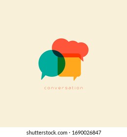 Conversation. Abstract dialogue. Flat Speech Bubbles. Different shapes. Blank empty clouds. Colorful Vector isolated Illustration. Cartoon Comic style. Simple, minimal design. 