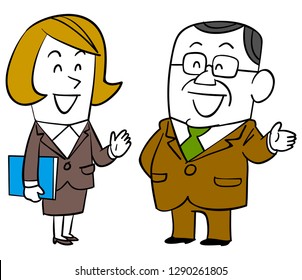 Conversation between older boss and female employee