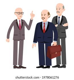 A conversation between three men. Vector image of elderly men who argue. Illustration for animation. All the details are on separate layers. Editable strokes