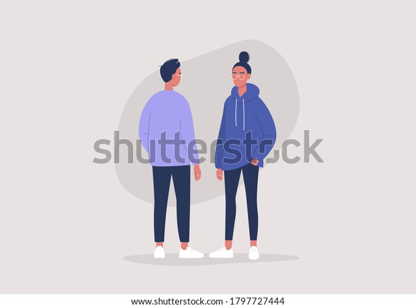 Conversation Between Two Young Characters Daily Stock Vector (Royalty ...