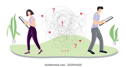 Conversation between woman and man. Dialogue on social media between two people. Vector illustration