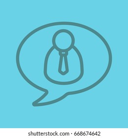 Conversation with boss linear icon. Chat box with businessman inside. Thin line outline symbols on color background. Vector illustration