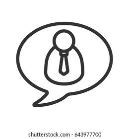 Conversation with boss linear icon. Thin line illustration. Chat box with businessman contour symbol. Vector isolated outline drawing