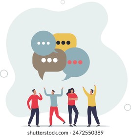 conversation or brainstorming for idea, meeting, debate or team communication,team coworker discussing work in meeting with speech bubbles.flat vector illustration.