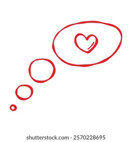 Conversation bubble with a heart. Red contour isolated on a white background. Doodle hand drawn style. Valentine s Day designs, cards, prints, web, blogs, love themed projects, stickers