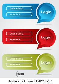 Conversation bubble login banner design interface concept over gray background.