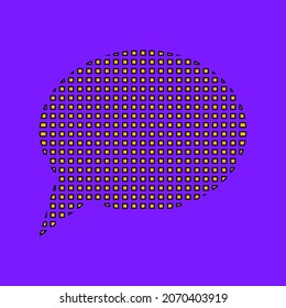 Conversation bubble in a square, yellow on a purple background, sign for design on a white background, vector illustration