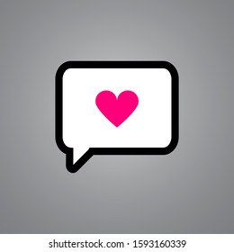A conversation bubble in which there is a pink love picture
