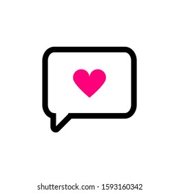 A conversation bubble in which there is a pink love picture