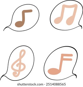 Burbujas de conversación con símbolos de notas musicales | Gracioso | Diseño minimalista | 4 VECTORES