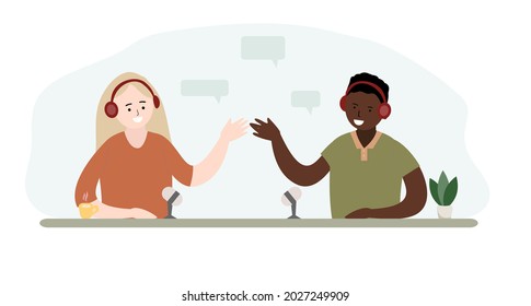 Conversation, chat, dialogue on the air. Communication between a man and a woman.