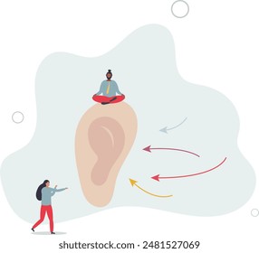 Conversación y habilidades de comunicación para prestar toda la atención a la voz y el mensaje. ilustración plana.