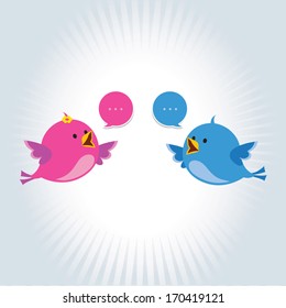 Conversation / Communication. Vector illustration of two little birds communicating with each other.