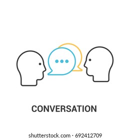 Conversation concept. Vector illustration in flat line style. Two people talking