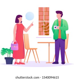 conversation couple on cafe flat illustration