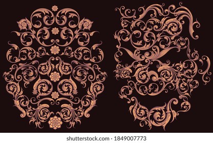 Conversation with the deaf-mute. Decorative patterned masks. Hand drawn engraving. Editable vector vintage illustration. Isolated on black background. 8 EPS