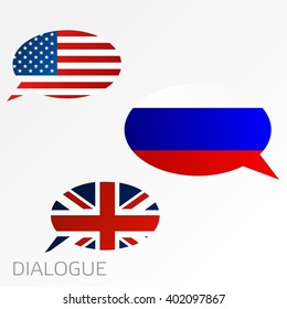 Conversation dialogue between United States of America, United Kingdom and Russia - vector graphics
