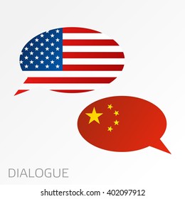 Conversation dialogue between United States of America and China - vector graphics