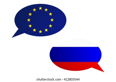 Conversation dialogue bubbles between European Union and Russian Federation