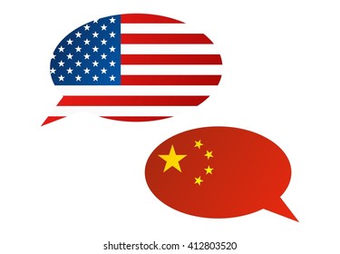 Conversation dialogue bubbles between United States of America (USA) and China