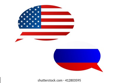 Conversation dialogue bubbles between United States of America (USA) and Russian Federation (Russia)