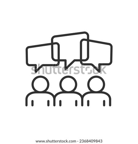Conversation and dialogue, linear icon. Communication. People and speech bubbles overhead. Line with editable stroke
