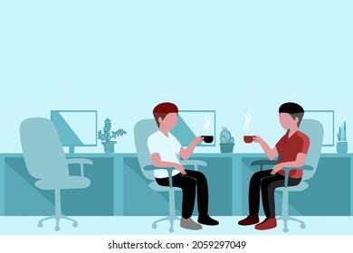 Conversation during Coffee break  for bussiness man in office. The Brainstroming durring of collegue with coffee make good environment. Illustration of office activity for banner on web.