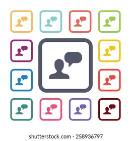 conversation flat icons set. Open round colorful buttons. Vector 