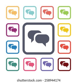 conversation flat icons set. Open round colorful buttons. Vector 