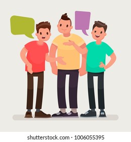 Conversation of friends. Discussion of news, communication on different topics. The men are talking. Vector illustration in a flat style