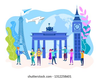 Conversation with the guide, sightseeing, photos for memory. The concept of travel, excursions, research of architecture of distant countries.