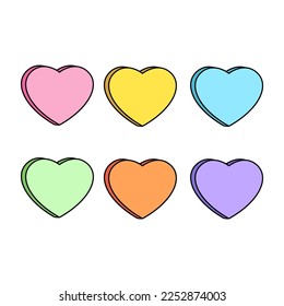 Conversation hearts Valentines Day rainbow candy sweets love blank icon collection vector isolated with copy space on white background