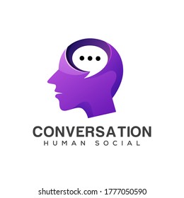 conversation human social logo, consulting, social media, speak talk, forum, head people with bubble chat logo concept