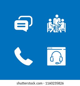 conversation icon. 4 conversation set with video chat, phone receiver, group meeting and talk vector icons for web and mobile app