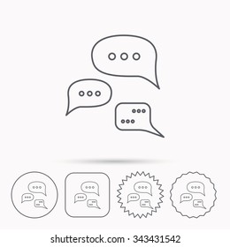 Conversation icon. Chat speech bubbles sign. Communication clouds symbol. Linear circle, square and star buttons with icons.