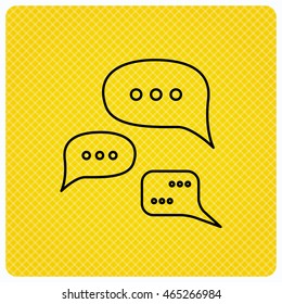 Conversation icon. Chat speech bubbles sign. Communication clouds symbol. Linear icon on orange background. Vector