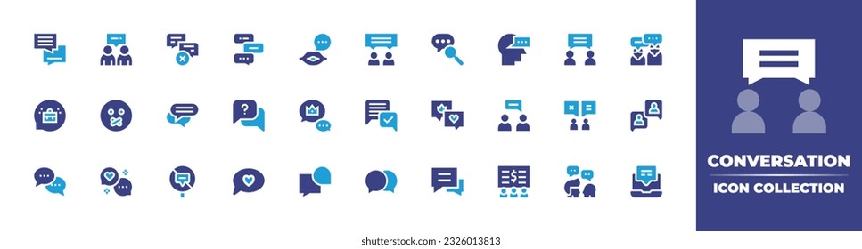 Conversation icon collection. Duotone color. Vector illustration. Containing chat, chatting, silence, rumor, conversation, talk, work, no talk, question, success, communications, talking, chat bubble.