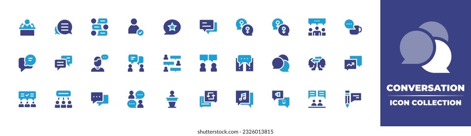 Conversation icon collection. Duotone color. Vector illustration. Containing news, chat, check, message, conversation, influencer, communication, consensus, networking, chat bubble, speech, talk.